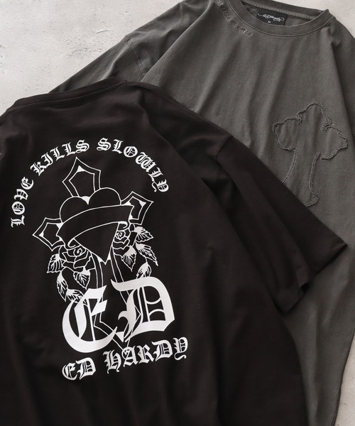 FUNALIVE(ファンアライブ)の「ED HARDY クロスTシャツ(Tシャツ/カットソー・メンズ・ブラック/チャコール・L/M)」の1枚目の写真