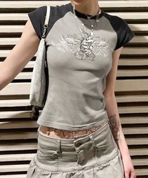 MASHIRO（マシロ）の「【MASHIRO】ハートウイング Y2K ショートTシャツ（MA/EK113）（Tシャツ/カットソー）」