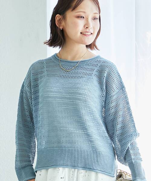 le.coeur blanc（ルクールブラン）の「リネンライクメッシュニットプルオーバー（ニット/セーター・レディース・ベージュ/ブラウン/ブルー・38）」の21枚目の写真