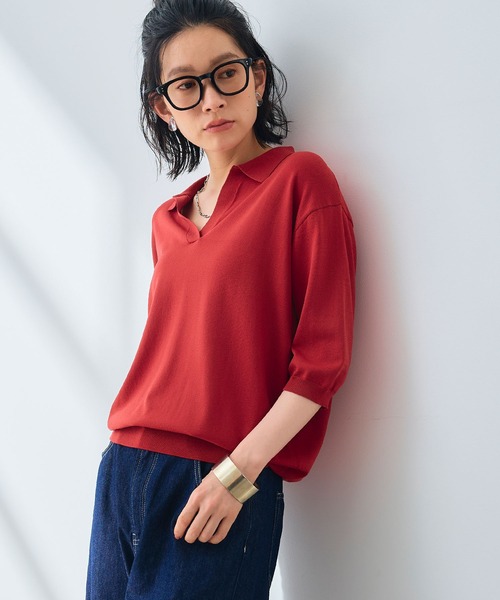 CROSS FUNCTION(クロスファンクション)の「《UV/洗える》サマ美え スキッパーニットプルオーバー【CROSS FUNCTION/クロスファンクション】(ニット/セーター・レディース・レッド/チャコールグレー/オフホワイト・LL/M/L)」の15枚目の写真