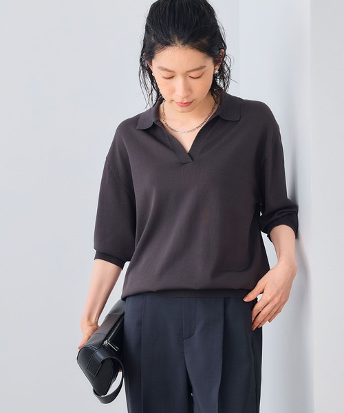 CROSS FUNCTION(クロスファンクション)の「《UV/洗える》サマ美え スキッパーニットプルオーバー【CROSS FUNCTION/クロスファンクション】(ニット/セーター・レディース・レッド/チャコールグレー/オフホワイト・LL/M/L)」の4枚目の写真