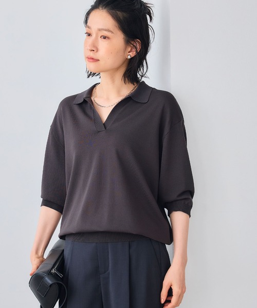 CROSS FUNCTION(クロスファンクション)の「《UV/洗える》サマ美え スキッパーニットプルオーバー【CROSS FUNCTION/クロスファンクション】(ニット/セーター・レディース・レッド/チャコールグレー/オフホワイト・LL/M/L)」の7枚目の写真