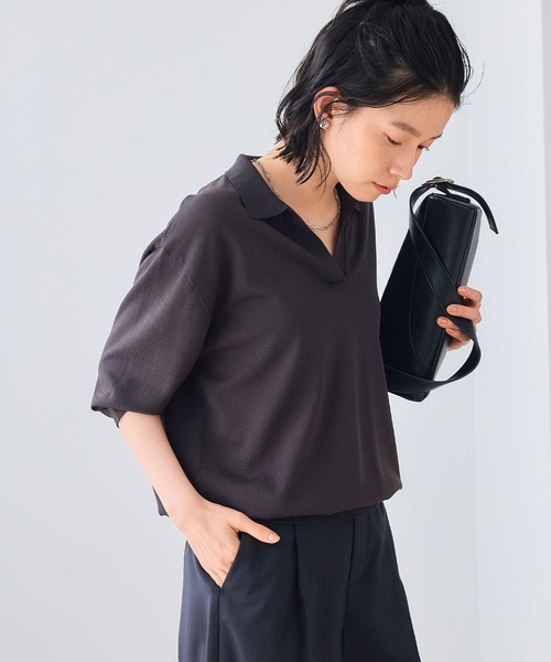CROSS FUNCTION(クロスファンクション)の「《UV/洗える》サマ美え スキッパーニットプルオーバー【CROSS FUNCTION/クロスファンクション】(ニット/セーター・レディース・レッド/チャコールグレー/オフホワイト・LL/M/L)」の6枚目の写真
