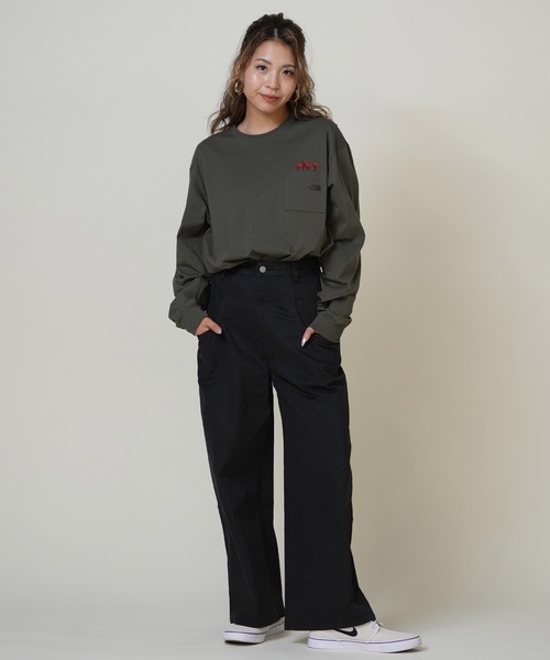 THE NORTH FACE(ザノースフェイス)の「THE NORTH FACE/ザ・ノース・フェイス ポケットロンT 花刺繍 ワンポイントロゴ NT82535(Tシャツ/カットソー・レディース・オリーブ/ブラック/オフホワイト・S/M)」の19枚目の写真