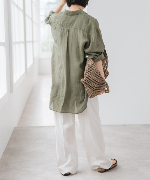 Spick & Span（スピックアンドスパン）の「ガーメントダイシアーラミーシャツ（シャツ/ブラウス・レディース・チャコールグレー/カーキ/ベージュ/ブルー系その他・FREE）」の8枚目の写真