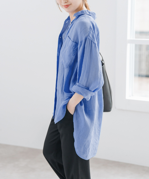 Spick & Span（スピックアンドスパン）の「ガーメントダイシアーラミーシャツ（シャツ/ブラウス・レディース・チャコールグレー/カーキ/ベージュ/ブルー系その他・FREE）」の10枚目の写真