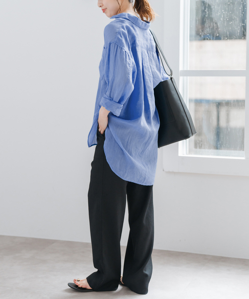 Spick & Span（スピックアンドスパン）の「ガーメントダイシアーラミーシャツ（シャツ/ブラウス・レディース・チャコールグレー/カーキ/ベージュ/ブルー系その他・FREE）」の11枚目の写真