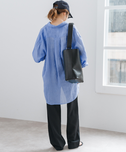 Spick & Span（スピックアンドスパン）の「ガーメントダイシアーラミーシャツ（シャツ/ブラウス・レディース・チャコールグレー/カーキ/ベージュ/ブルー系その他・FREE）」の12枚目の写真