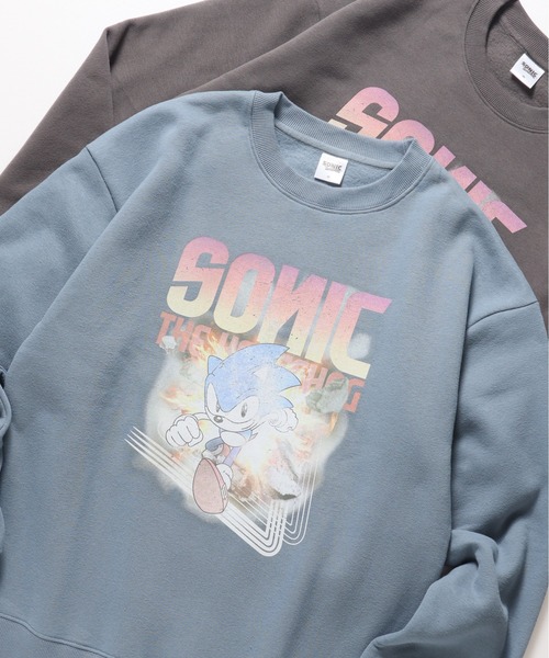 ALWAYS GOOD TIME(オルウェイズグッドタイム)の「【SONIC/ソニック】裏起毛ピグメント風プリントスウェット(スウェット・メンズ・ブラック系その他/アイボリー/ダークブルー/スミクロ・LARGE/MEDIUM)」の1枚目の写真