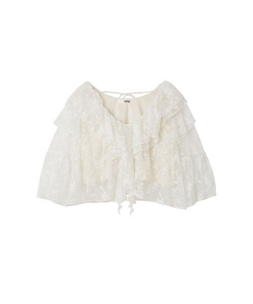 FURFUR(ファーファー)の「フラワーレースラッフルブラウス(シャツ/ブラウス・レディース・ホワイト/マルチ/ブラック・F)」の1枚目の写真