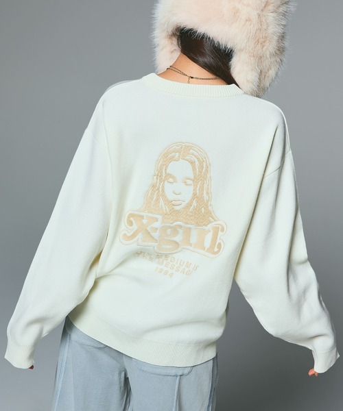 エックスガール　厚手リブニット X-girl（エックスガール）の「EMBLEM V-NECK KNIT TOP（ニット
