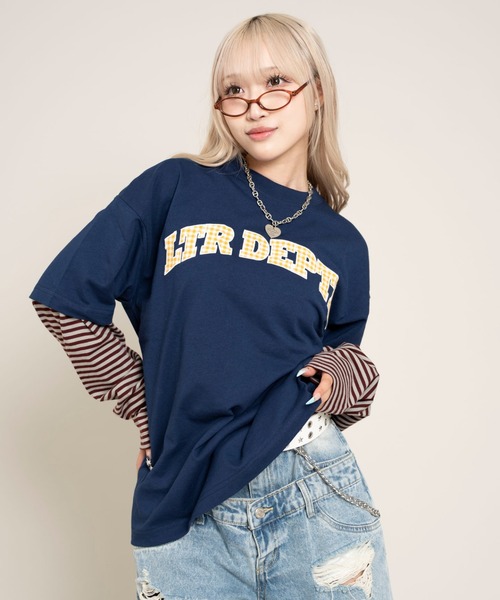 LTR DEPTH（レイターデプス）の「LTR DEPTH/チェックカレッジグラフィックT（Tシャツ/カットソー・メンズ・ホワイト/ネイビー・MEDIUM/LARGE）」の12枚目の写真