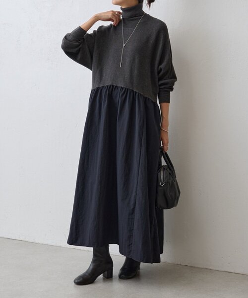 ✨美品✨BEARDSLEY 2024年 ニットコンビギャザーワンピース ニットコンビギャザーワンピース（ワンピース）｜BEARDSLEY