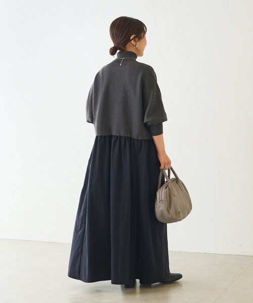 beardsley ビアズリー ニットコンビギャザーワンピース ブラック ニットコンビギャザーワンピース（ワンピース）｜BEARDSLEY