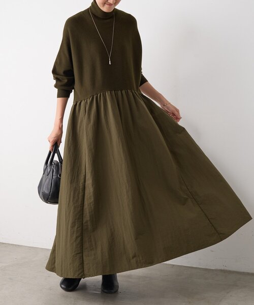 BEARDSLEY（ビアズリー）の「ニットコンビギャザーワンピース（ワンピース・レディース・グレー/カーキ・1/0）」の7枚目の写真