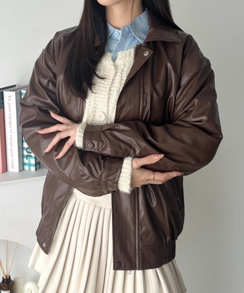 wears(ウェアーズ)の「ヴィンテージPUジャケット(ブルゾン・レディース・アイボリー/ブラック/ブラウン・FREE)」の1枚目の写真