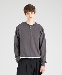 button design henryneck longsleeve T-shirt/ボタンデザインヘンリーロングスリーブTシャツ