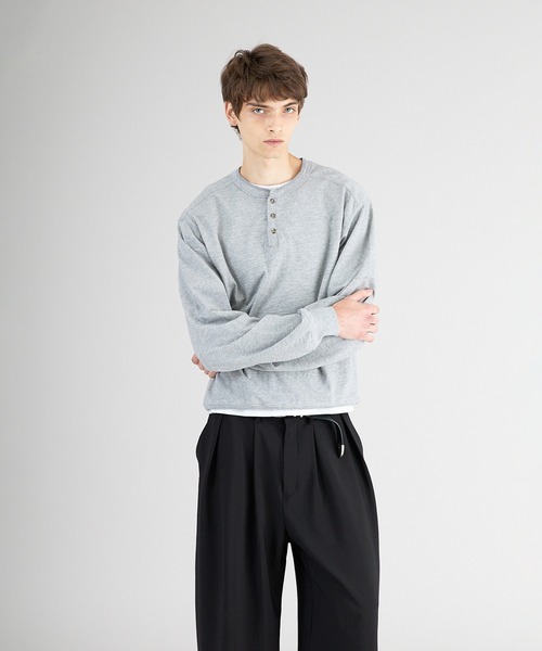 button design henryneck longsleeve T-shirt/ボタンデザイン