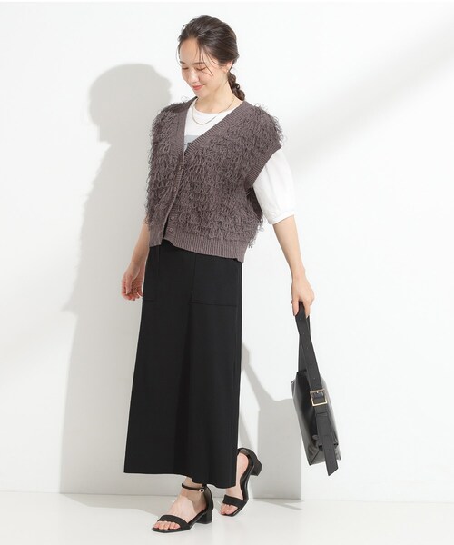 Cutie Blonde（キューティーブロンド）の「【セルフカット可/吸水速乾/抗菌防臭】着回ししやすい カットリブナロースカート（スカート・レディース・ブルー系その他/ライトグレー/ライトイエロー系/ダークブラウン/ブラック/レッド系1・00）」の16枚目の写真