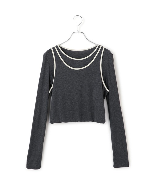 ADAM ET ROPE'(アダムエロペ)の「【サステナブル】タンクレイヤードトップス(Tシャツ/カットソー・レディース・チャコールグレー/オフホワイト・FREE)」の14枚目の写真
