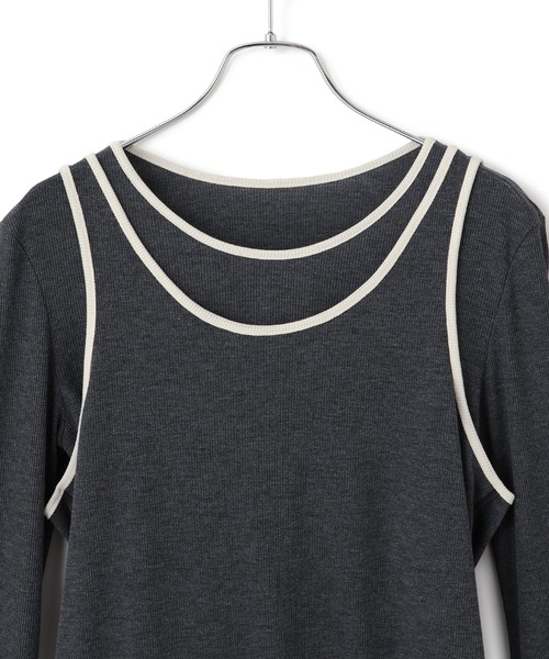 ADAM ET ROPE'(アダムエロペ)の「【サステナブル】タンクレイヤードトップス(Tシャツ/カットソー・レディース・チャコールグレー/オフホワイト・FREE)」の16枚目の写真