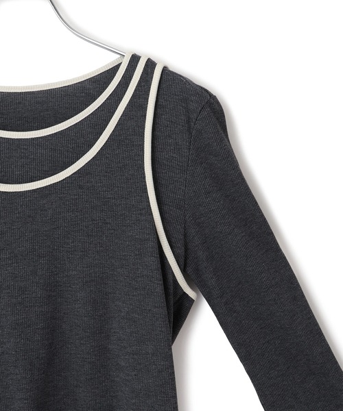 ADAM ET ROPE'(アダムエロペ)の「【サステナブル】タンクレイヤードトップス(Tシャツ/カットソー・レディース・チャコールグレー/オフホワイト・FREE)」の17枚目の写真