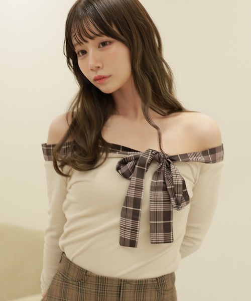 check bella ribbon tops / チェックベッラリボントップス（Tシャツ