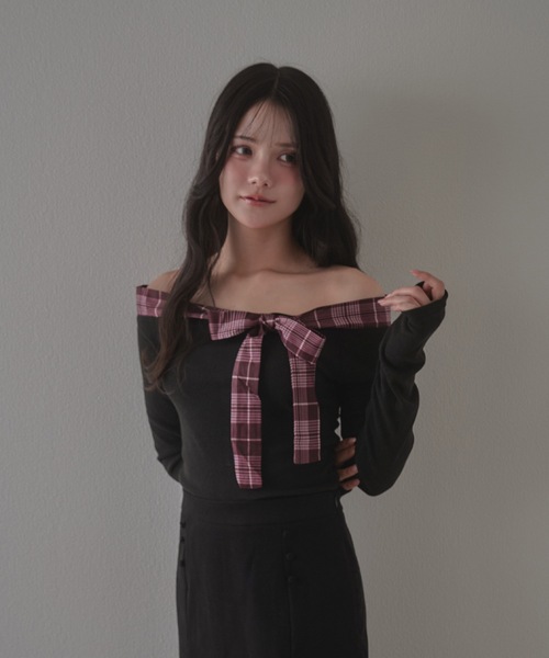 check bella ribbon tops / チェックベッラリボントップス（Tシャツ