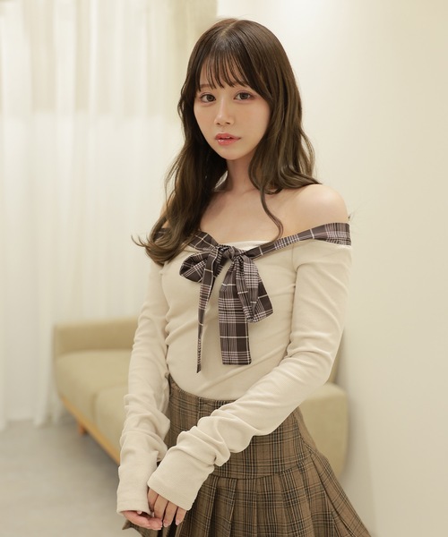 check bella ribbon tops / チェックベッラリボントップス（Tシャツ