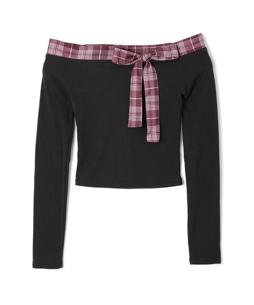 M DOLLY（エムドリー）の「check bella ribbon tops / チェックベッラリボントップス（Tシャツ/カットソー・レディース・ベージュ/ブラック・FREE）」の15枚目の写真