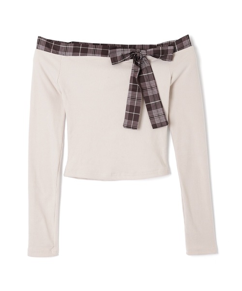 M DOLLY（エムドリー）の「check bella ribbon tops / チェックベッラリボントップス（Tシャツ/カットソー・レディース・ベージュ/ブラック・FREE）」の16枚目の写真