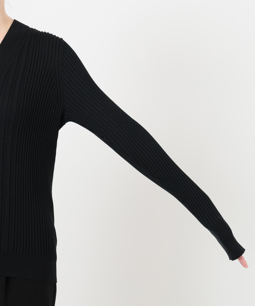 VERMEIL par iena ONTARIO Rib Vネックプルオーバー黒 VERMEIL par iena（ヴェルメイユパーイエナ） ニット イタリア糸 リブV