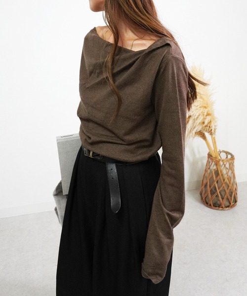 gossara（ゴサラ）の「ドレープオフショルPO（ニット/セーター・レディース・ブラウン/杢グレー/アイボリー・FREE）」の4枚目の写真