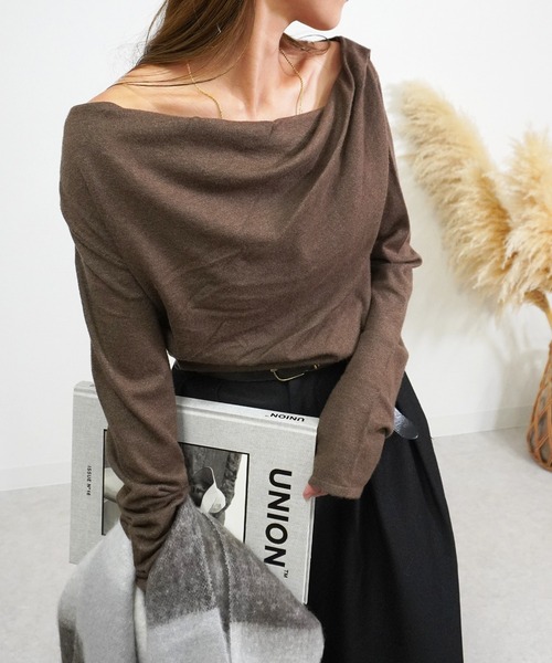 gossara（ゴサラ）の「ドレープオフショルPO（ニット/セーター・レディース・ブラウン/杢グレー/アイボリー・FREE）」の5枚目の写真