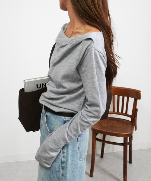 gossara（ゴサラ）の「ドレープオフショルPO（ニット/セーター・レディース・ブラウン/杢グレー/アイボリー・FREE）」の10枚目の写真