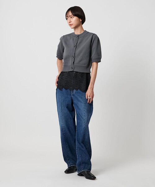 UNITED ARROWS（ユナイテッドアローズ）の「レース レイヤード カーディガン‐ウォッシャブル‐（ニット/セーター・レディース・ブラック/ダークグレー・FREE）」の5枚目の写真