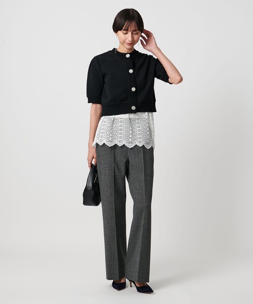 UNITED ARROWS（ユナイテッドアローズ）の「レース レイヤード カーディガン‐ウォッシャブル‐（ニット/セーター・レディース・ブラック/ダークグレー・FREE）」の8枚目の写真