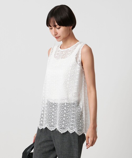 UNITED ARROWS（ユナイテッドアローズ）の「レース レイヤード カーディガン‐ウォッシャブル‐（ニット/セーター・レディース・ブラック/ダークグレー・FREE）」の9枚目の写真