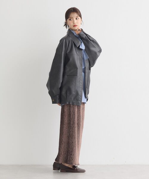 earth music&ecology（アースミュージックアンドエコロジー）の「【2025AW】フェイクレザージップジャケット（その他アウター・レディース・ライトブラウン/ダークブラウン・FREE）」の4枚目の写真