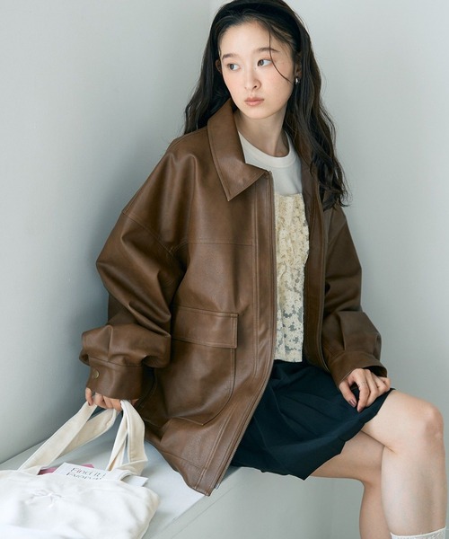 値下げ♡TREFLE +1プリーツエコレザージャケット セール】【2025AW】フェイクレザージップジャケット（その他アウター