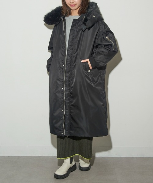 upperhights(アッパーハイツ)の「【upper hights】THE U-2 LONG HOODIE ミリタリーロングコート(モッズコート・レディース・ブラック/グレイッシュベージュ・0/1)」の4枚目の写真