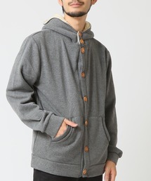 ARCADE（アーケード）の「裏起毛 レトロ ボリュームネックパーカー ウッドボタン / フード裏ボア ハイネック（ブルゾン）」