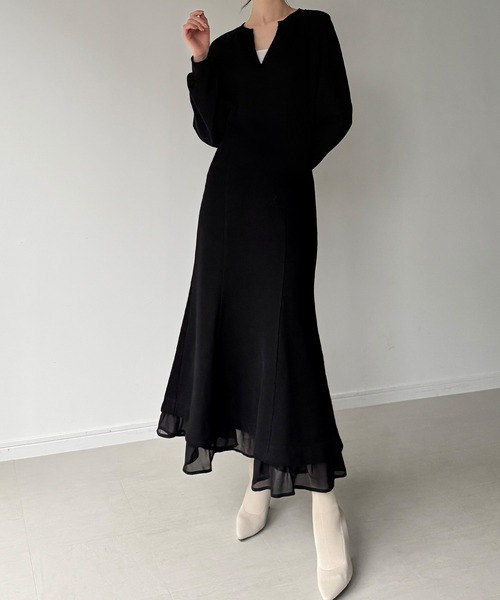 junoah(ジュノア)の「裏起毛レイヤードデザインマーメイドワンピース(ワンピース・レディース・モカ/チャコール/ブラック・MEDIUM/SMALL/LARGE)」の4枚目の写真