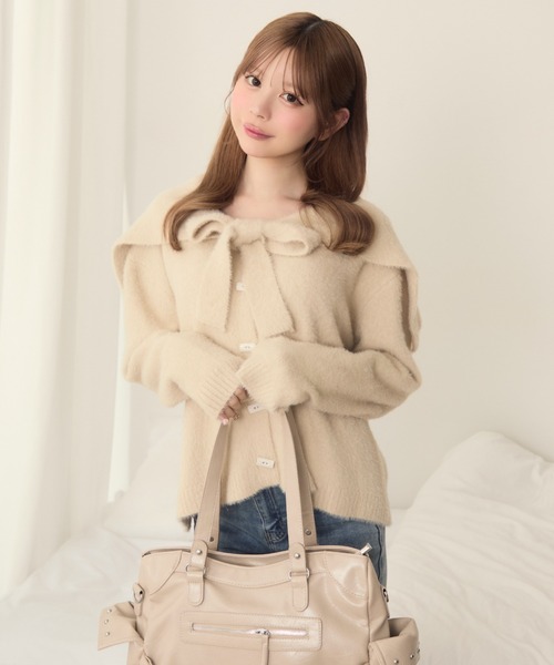 TITTY&CO.（ティティーアンドコー）の「セーラーカラーカーディガン（カーディガン/ボレロ・レディース・ブラウン/ベージュ/ピンク/アイボリー/ブルー・FREE）」の3枚目の写真