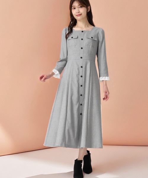 セール】2025秋冬新作 フロント釦ツイード風フレアワンピース