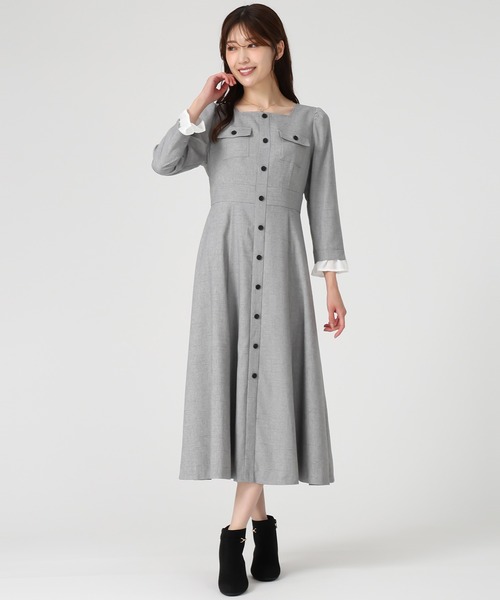 MISCH MASCH（ミッシュマッシュ）の「フロント釦ツイード風フレアワンピース（ワンピース・レディース・ライトグレー/ネイビー・M/S）」の6枚目の写真