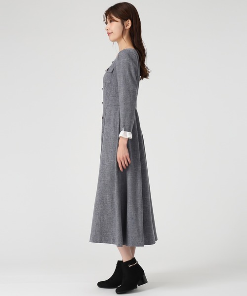 セール】2025秋冬新作 フロント釦ツイード風フレアワンピース