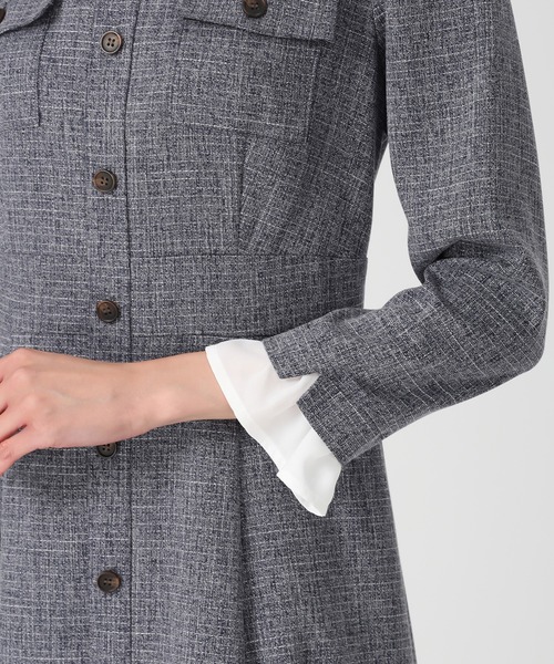 セール】2025秋冬新作 フロント釦ツイード風フレアワンピース