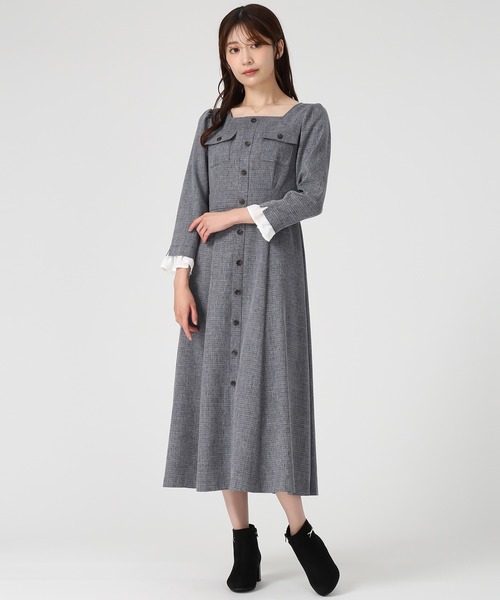 MISCH MASCH（ミッシュマッシュ）の「フロント釦ツイード風フレアワンピース（ワンピース・レディース・ライトグレー/ネイビー・M/S）」の16枚目の写真