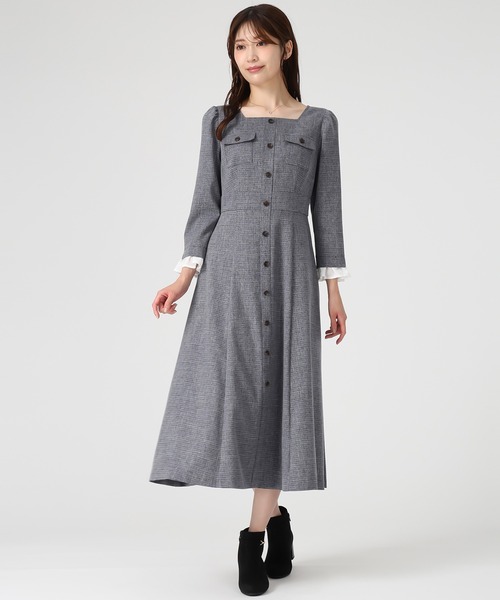 MISCH MASCH（ミッシュマッシュ）の「フロント釦ツイード風フレアワンピース（ワンピース・レディース・ライトグレー/ネイビー・M/S）」の17枚目の写真
